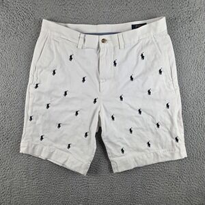 Polo Ralph Lauren Shorts Mens 33 White Blue Pony All Over Print Logo